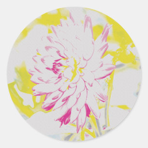 Gelbe und rosa Sommer-Dahlia-Blumenmalerei Runder Aufkleber