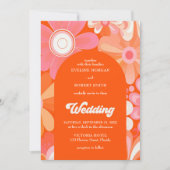 Gelbe und rosafarbene Blume in Retro-Orange Einladung (Vorderseite)