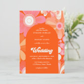 Gelbe und rosafarbene Blume in Retro-Orange Einladung (Stehend Vorderseite)