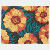 Gelbe und rote Blume mit Aquamarinen Blätter Fleecedecke (Vorderseite (Horizontal))