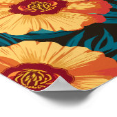 Gelbe und rote Blume mit Aquamarinen Blätter Poster (Ecke)