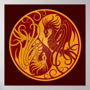 Gelbe und rote Fliege Yang Dragons Poster