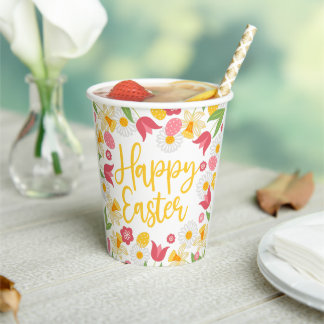 Gelbe und rote Frühlingsblumen Osterbrunch Pappbecher