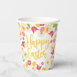 Gelbe und rote Frühlingsblumen Osterbrunch Pappbecher