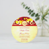 Gelbe und rote Herzwürfel Rose Hochzeitsfeiern Einladung (Stehend Vorderseite)