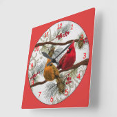 Gelbe und rote Kardinal Quadratische Wanduhr (Winkel)