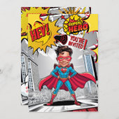 Gelbe und rote Superhelden-Karikatur Einladung (Vorne/Hinten)