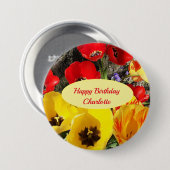Gelbe und rote Tulips Geburtstag Button (Vorne & Hinten)