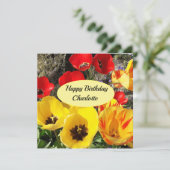 Gelbe und rote Tulissen Flat Birthday Card Karte (Stehend Vorderseite)