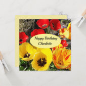 Gelbe und rote Tulissen Flat Birthday Card Karte (Vorderseite/Rückseite Beispiel)