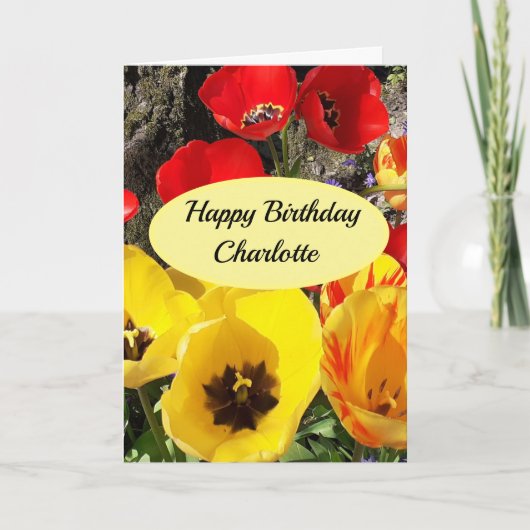 Gelbe und rote Tulissen Geburtstagskarte Karte (Vorderseite)