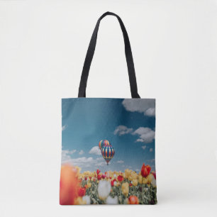 Gelbe und rote Tulpe Blume unter Heißluftballon Tasche