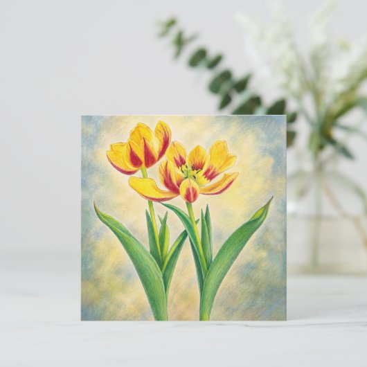 Gelbe und rote Tulpen Flachkarte (Stehend Vorderseite)