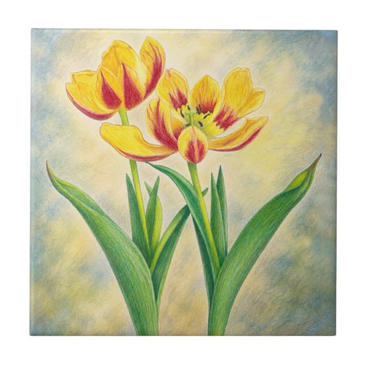 Gelbe und rote Tulpen Fliese (Vorderseite)