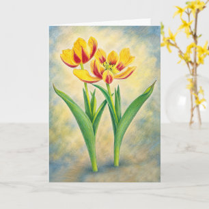 Gelbe und rote Tulpen gefaltete Grußkarte Karte