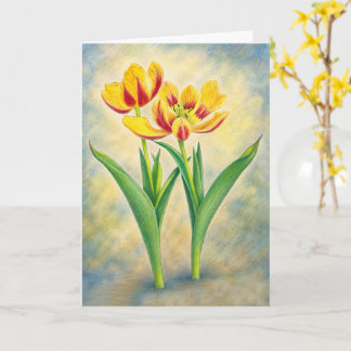 Gelbe und rote Tulpen gefaltete Grußkarte Karte