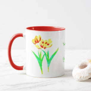 Gelbe und rote Tulpen-Kombinationstasse mit Text Tasse