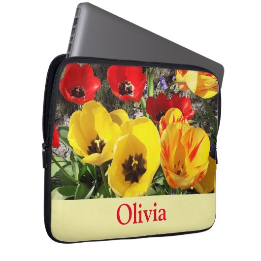 Gelbe und rote Tulpen - Laptop-Sieb Laptopschutzhülle (Vorne Rechts)