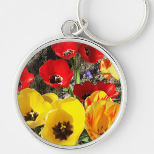 Gelbe und rote Tulpen Premium Key Ring Schlüsselanhänger