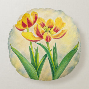 Gelbe und rote Tulpen Rundes Kissen