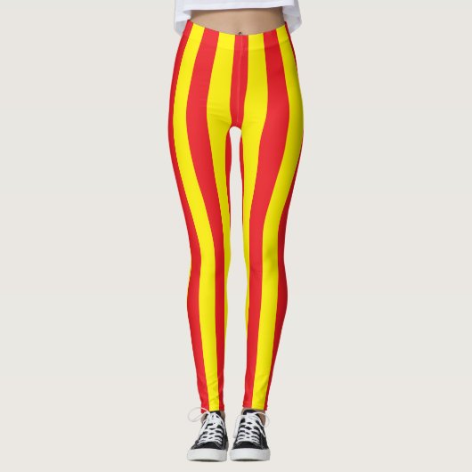 Gelbe und rote vertikale Streifen Leggings (Vorderseite)