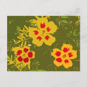 Gelbe und rote Vintage-Blumen Postkarte