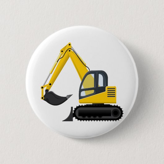 Gelbe und schwarze Bagger-Bau-Maschine Button (Vorderseite)