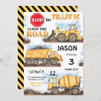 Gelbe und schwarze Bauweise Geburtstagseinladung Einladung