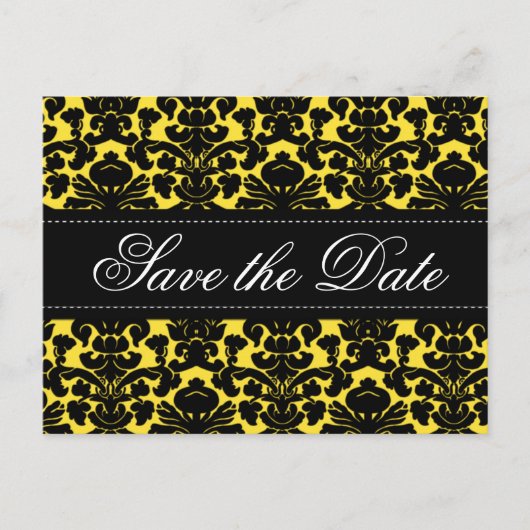 Gelbe und schwarze Damaskus Save the Date Karte (Vorderseite)