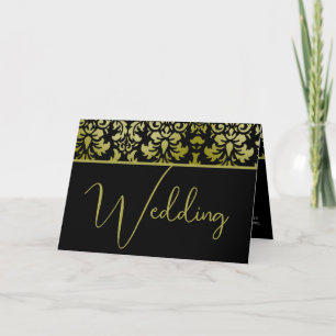 Gelbe und schwarze Damast-Hochzeitseinladung Einladung