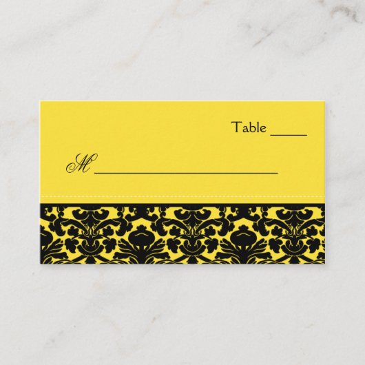 Gelbe und schwarze Damast-Platzkarten Platzkarte (Vorderseite)
