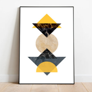 Gelbe und schwarze geometrische Kunstwerke des Kub Poster