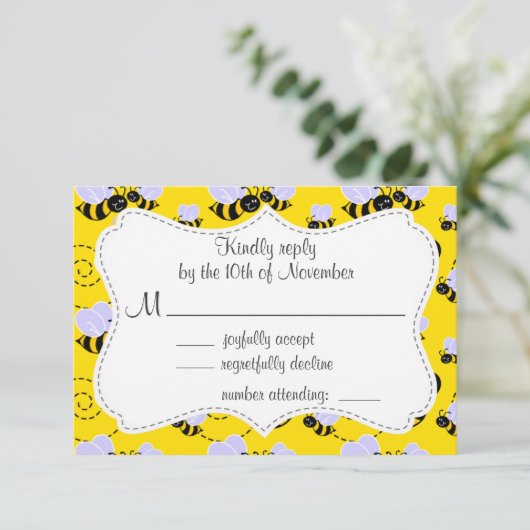 Gelbe und schwarze Hummel RSVP Karte (Stehend Vorderseite)
