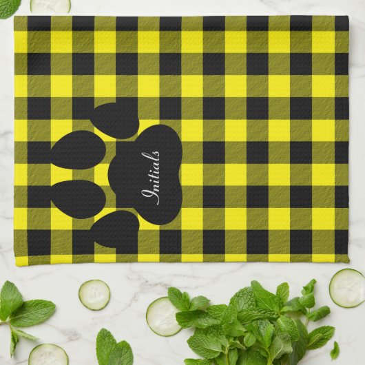 Gelbe und schwarze Karierte Paw - Druck Küchentüch Geschirrtuch (Gefaltet)
