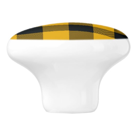 Gelbe und schwarze karierte Plätze Buffalo Kariert Keramikknauf (Seitenansicht)