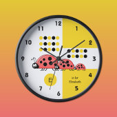 Gelbe und schwarze Kidschvögel mit Namen Große Wanduhr