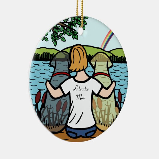 Gelbe und schwarze Labrador-Engel und Mama 2 Keramik Ornament (Rechts)