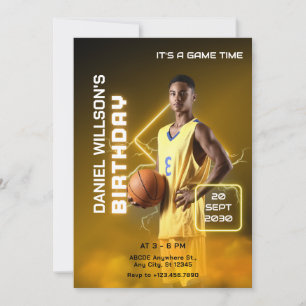 Gelbe und schwarze moderne Basketball-Foto-Geburts Einladung