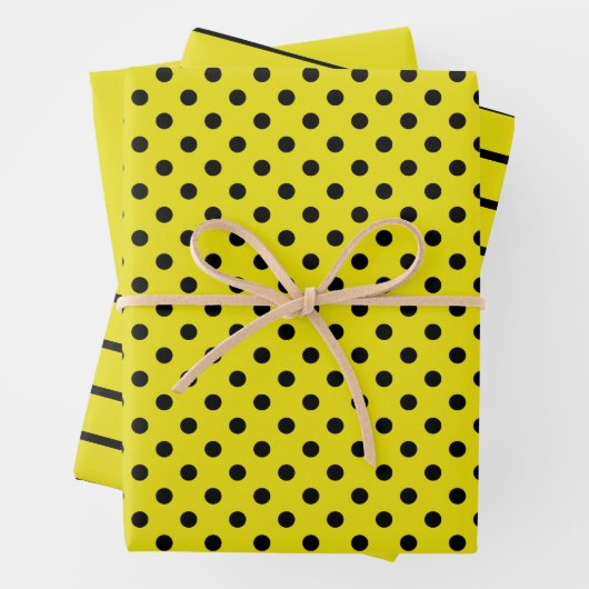 Gelbe und schwarze Polka-DotStreifen Geschenkpapier Set (Beispiel)