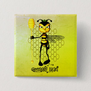 Gelbe und schwarze Queen Bee mit Wabenwürfel Button