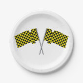 Gelbe und schwarze Racefahnen Pappteller (Vorderseite)