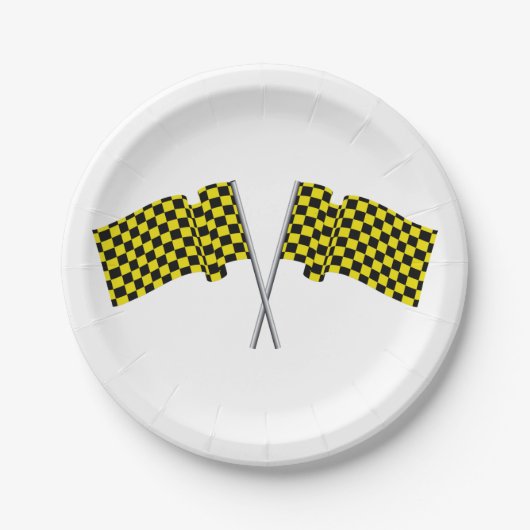 Gelbe und schwarze Racefahnen Pappteller (Vorderseite)