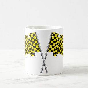 Gelbe und schwarze Rennflaggen Kaffeetasse