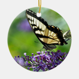 Gelbe und schwarze Schmetterlinge auf dem Lavendel Keramik Ornament