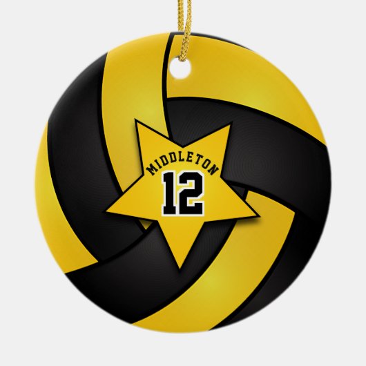 Gelbe und schwarze Star-Volleyball-🏐 Keramikornament (Vorne)