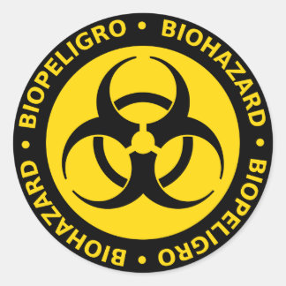 Gelbe und schwarze zweisprachige Biogefährdung Runder Aufkleber