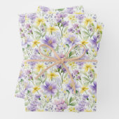 Gelbe und violette Blumen Botanische Schrift Geschenkpapier Set (Beispiel)