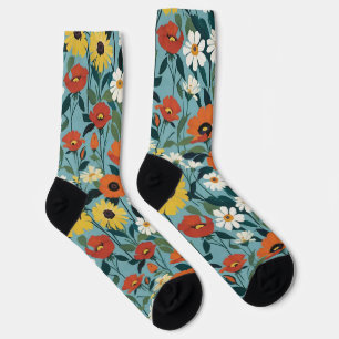Gelbe und weiße Blume auf blauem Meer Socken