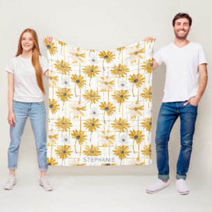 Gelbe und weiße Blume - Bedrängnis Golden Kariert Fleecedecke