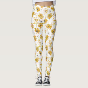 Gelbe und weiße Blume - Bedrängnis Golden Kariert Leggings